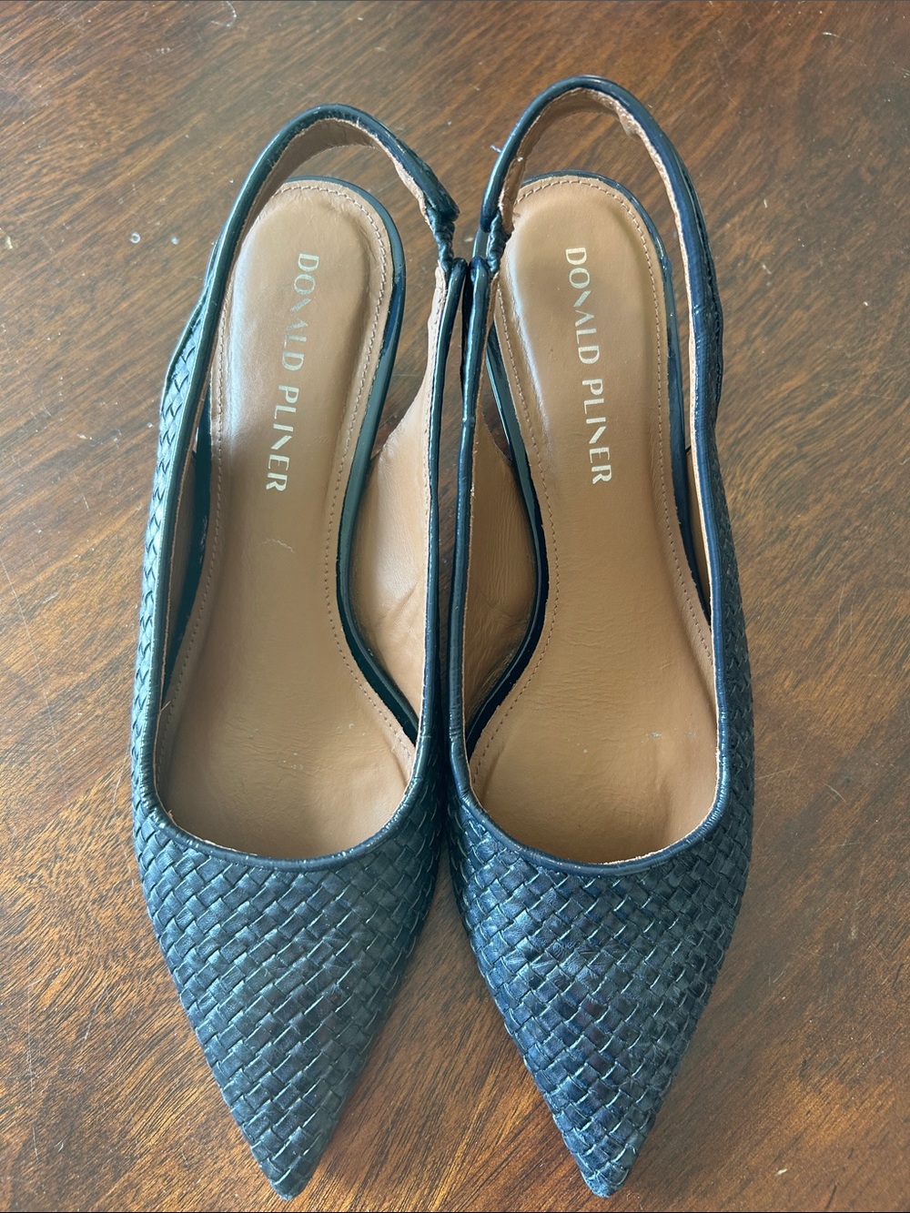 Donald J. Pliner Navy Woven Pointed Slingback Mules